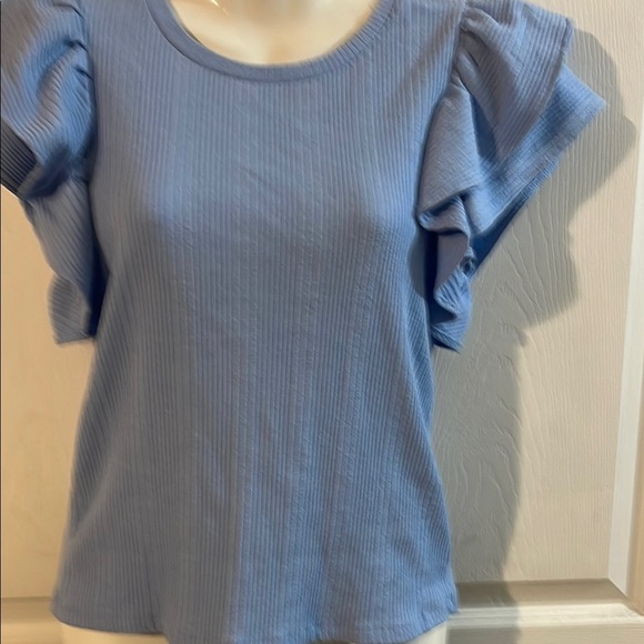 Zara Blue Ruffle Sleeve Blouse - Picture 3 of 6